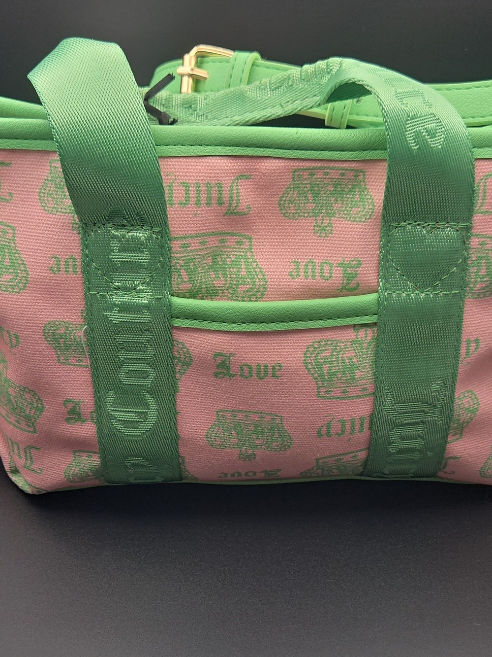 Juicy Couture Festival Logo Tote Open Top Lined Heart Chain Charm, Pink/Green